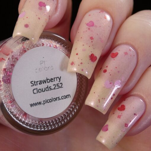 Strawberry Clouds.252 White Nail Polish with Heart Glitter by PI Colors