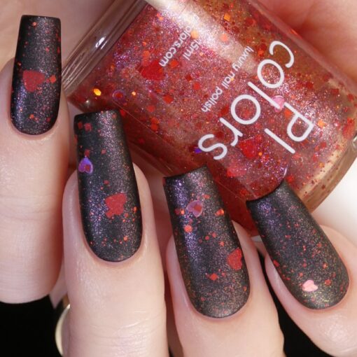 Strawberry Heart.208 Nail Polish Topper with Red/Gold Shimmer and Heart Glitter by PI Colors
